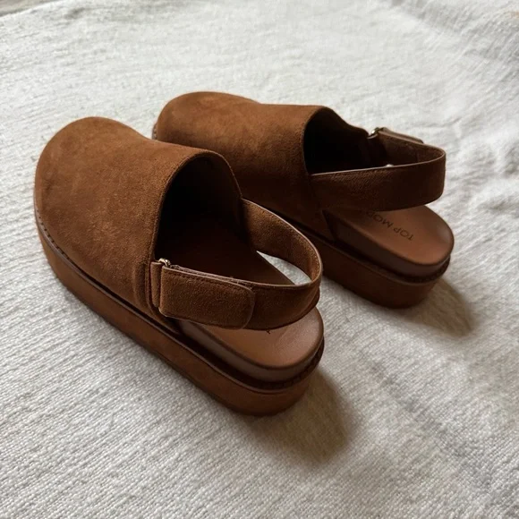 Women’s Suede Platform Slingback Clogs - Brown - Picture 3 of 7